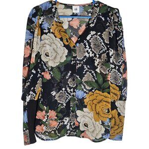Cabi Floral Button-Up Long Sleeve Blouse Office Top